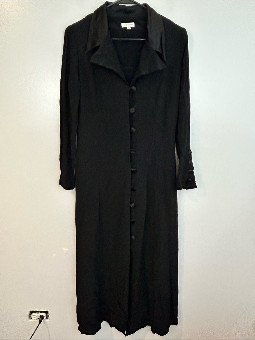 Vintage Lynn Lugo Black Button Down Collared Victorian Goth Maxi Dress Small